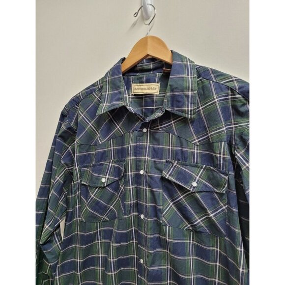 Bit & Bridle Shirt Blue Green Plaid Button Up Pearl Snap Western Mens Size XL - Picture 3 of 5